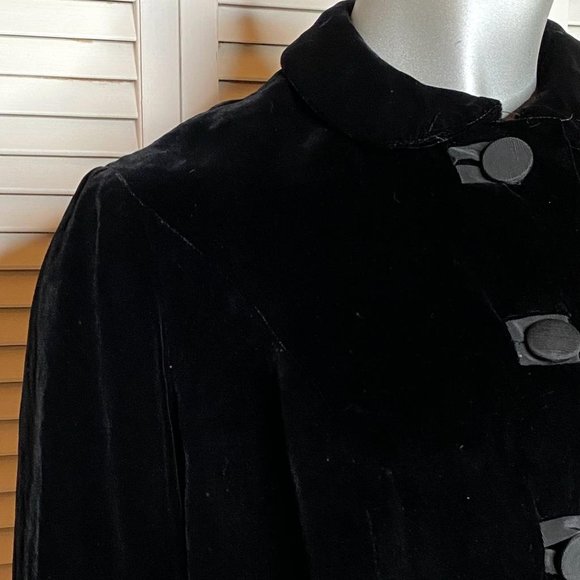 Vintage 40s Goldies Black Velvet Peter Pan Collar Blazer Jacket Round Buttons L - Picture 4 of 8